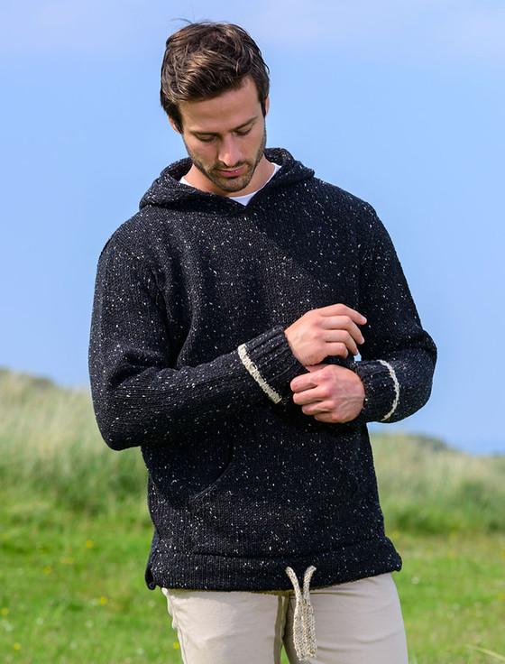 aran cashmere Men's Wool Hoodie with Pouch Pocket‎‎‎‎‎
