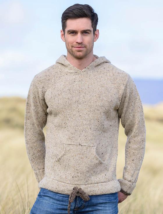 Aran Cashmere Men's Wool Hoodie With Pouch Pocket‎‎