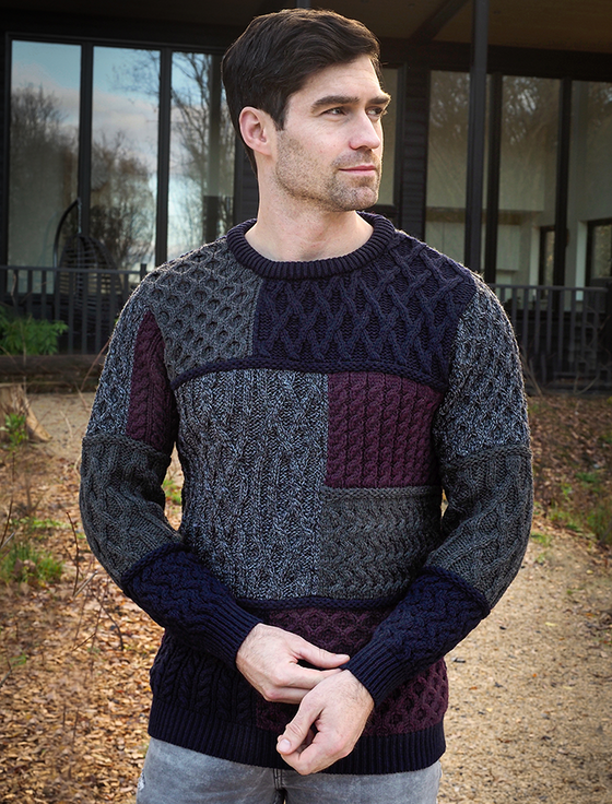 aran cashmere Mens Patchwork Sweater