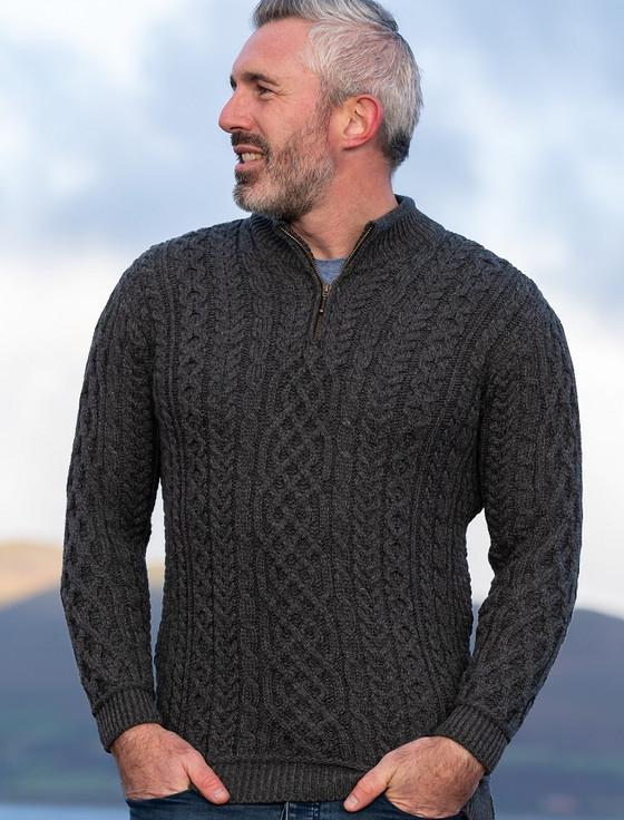 Aran Cashmere Mens Super Soft Half Zip Aran Troyer