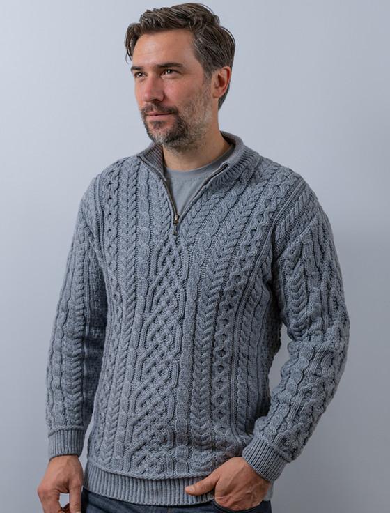 aran cashmere Mens Super Soft Half Zip Aran Troyer