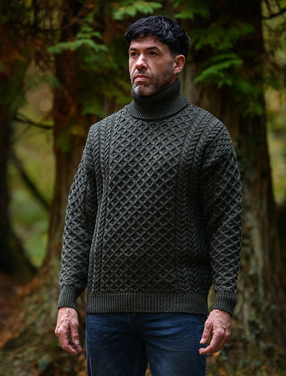 Aran Cashmere Mens Wool Turtleneck Sweater