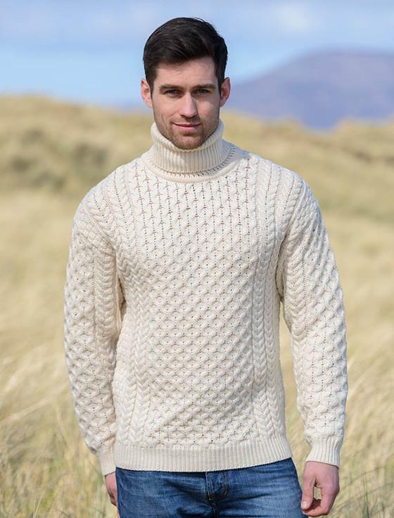aran cashmere Mens Wool Turtleneck Sweater‎