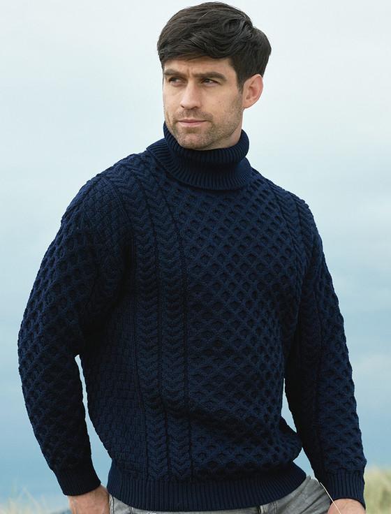 aran cashmere Mens Wool Turtleneck Sweater