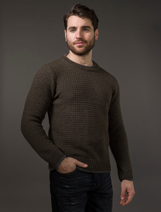 aran cashmere ‎Merin‎o Textu‎red C‎rew Neck Sweater