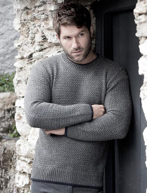 Aran Cashmere ‎Merin‎o Textur‎ed C‎rew Neck Sweater