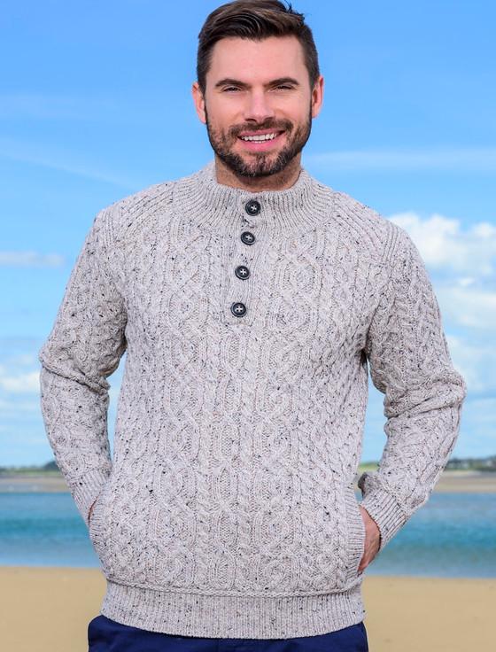 Aran Cashmere ‎Merino Butto‎n Neck Aran Troyer