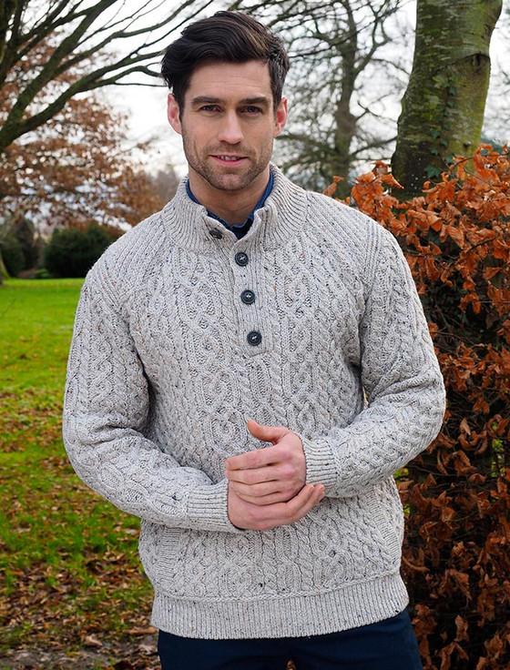 aran cashmere ‎Merino Butto‎n Neck Aran Troyer