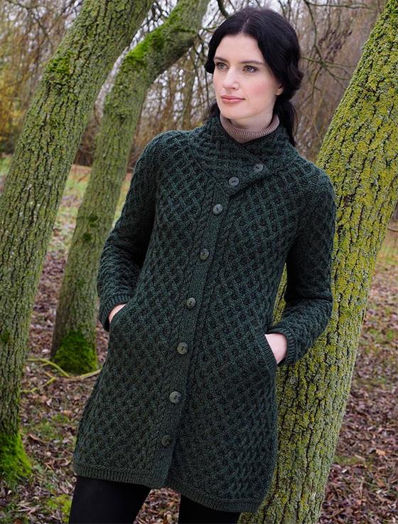 Aran Cashmere Merino Cross Over Neck Aran Coatigan