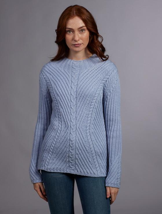 Aran Cashmere Merino Funnel Neck Ribbed Sweater‎