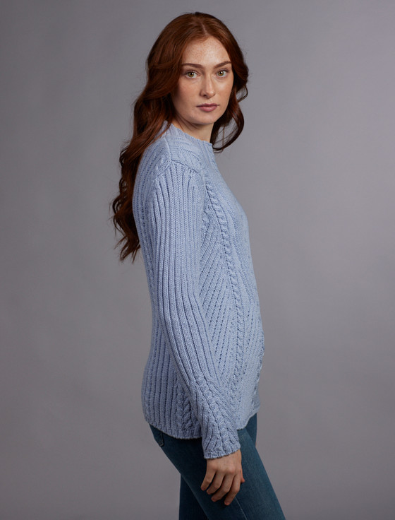 Aran Cashmere Merino Funnel Neck Ribbed Sweater‎