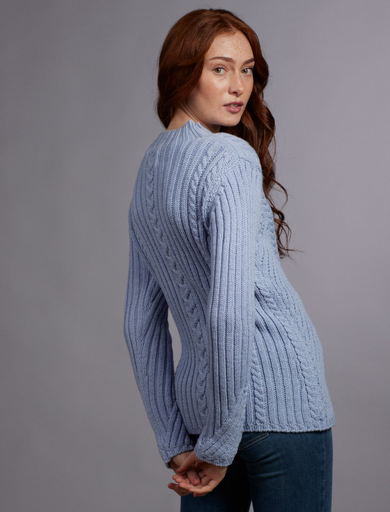 Aran Cashmere Merino Funnel Neck Ribbed Sweater‎