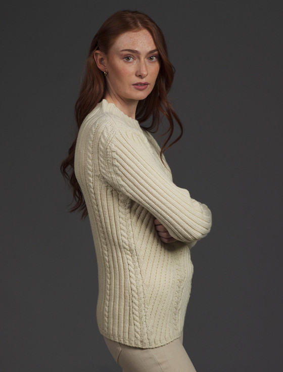 Aran Cashmere Merino Funnel Neck Ribbed Sweater‎‎