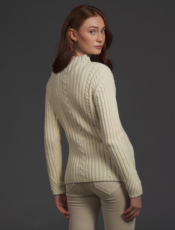 Aran Cashmere Merino Funnel Neck Ribbed Sweater‎‎