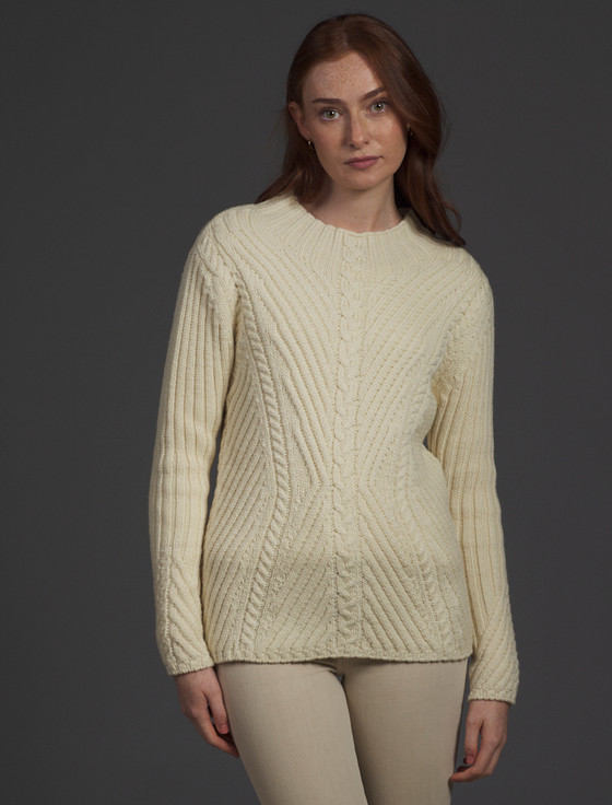 aran cashmere Merino Funnel Neck Ribbed Sweater‎‎