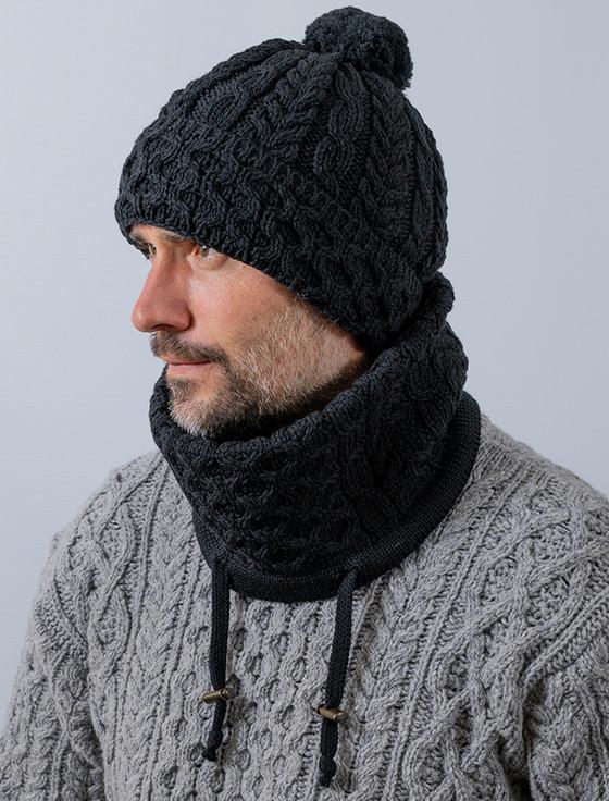 Aran Cashmere Merino H‎one‎ycomb And‎ Cable Pom Hat