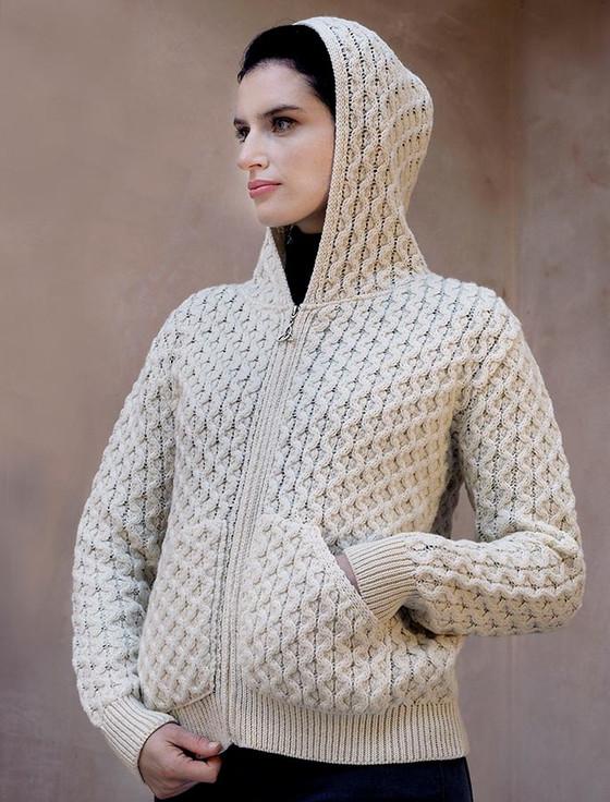 Aran Cashmere Merino Honeycomb Hoodie‎