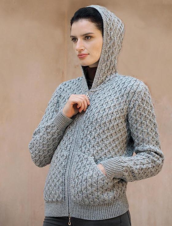 Aran Cashmere Merino Honeycomb Hoodie‎