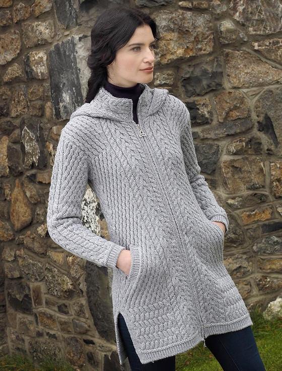 Aran Cashmere Merino Hooded Aran Coat‎