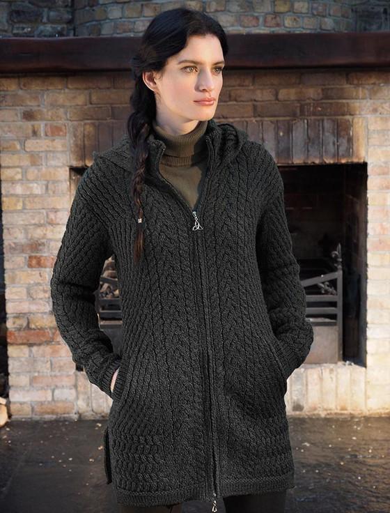 aran cashmere Merino Hooded Aran Coat‎