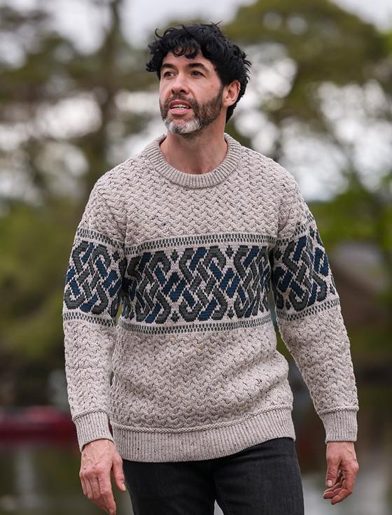 Aran Cashmere Merino Jacquard Crew Neck Sweater
