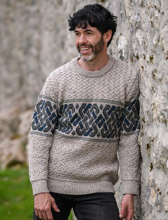 Aran Cashmere Merino Jacquard Crew Neck Sweater