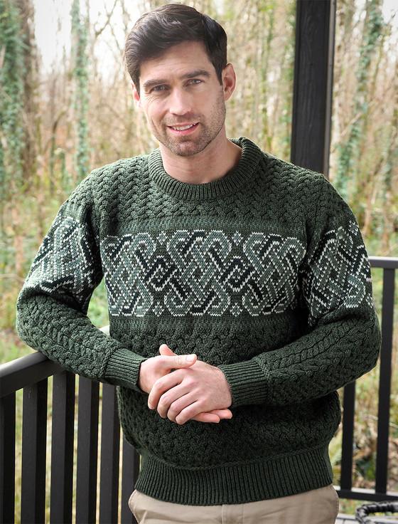 Aran Cashmere Merino Jacquard Crew Neck Sweater