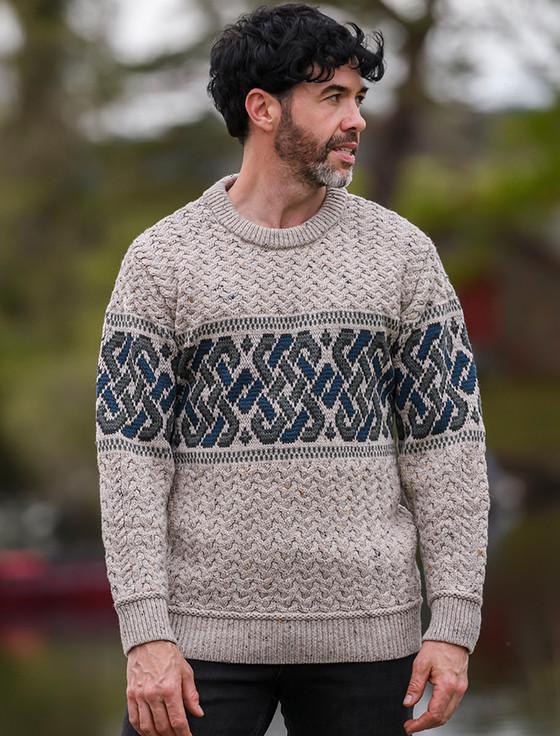 aran cashmere Merino Jacquard Crew Neck Sweater