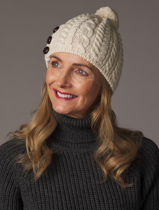 aran cashmere Merino Pom Pom Hat