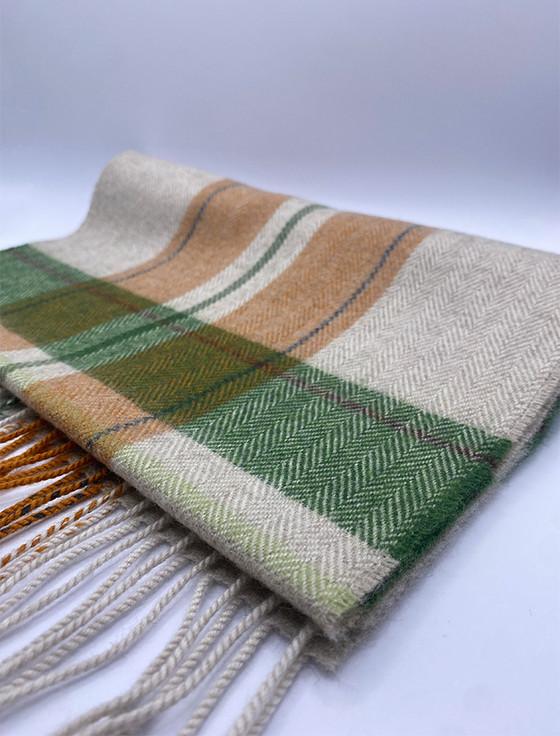 Aran Cashmere Merino Scarf - Beige Orange & Green