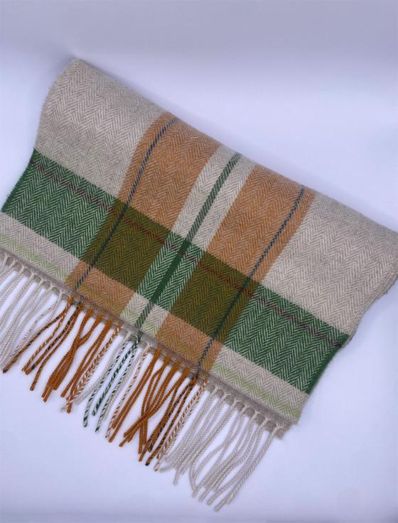Aran Cashmere Merino Scarf - Beige Orange & Green