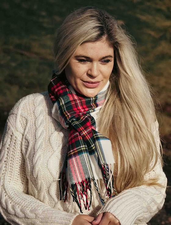 aran cashmere Merino Scarf - Dress Stewart Tartan