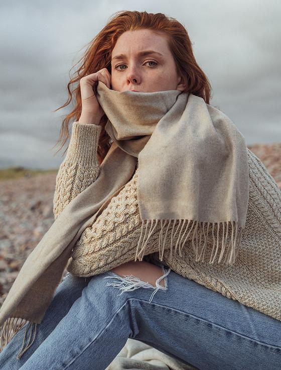 Aran Cashmere Merino Scarf - Oatmeal & Natural White