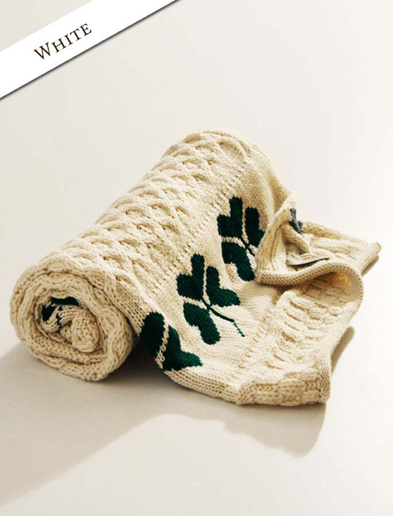 Aran Cashmere Merino Shamrock Baby Throw