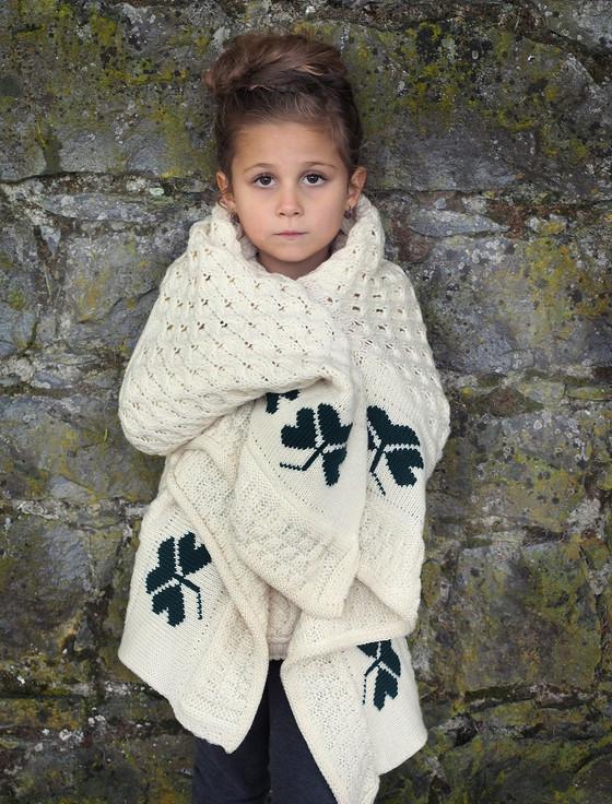 aran cashmere Merino Shamrock Baby Throw