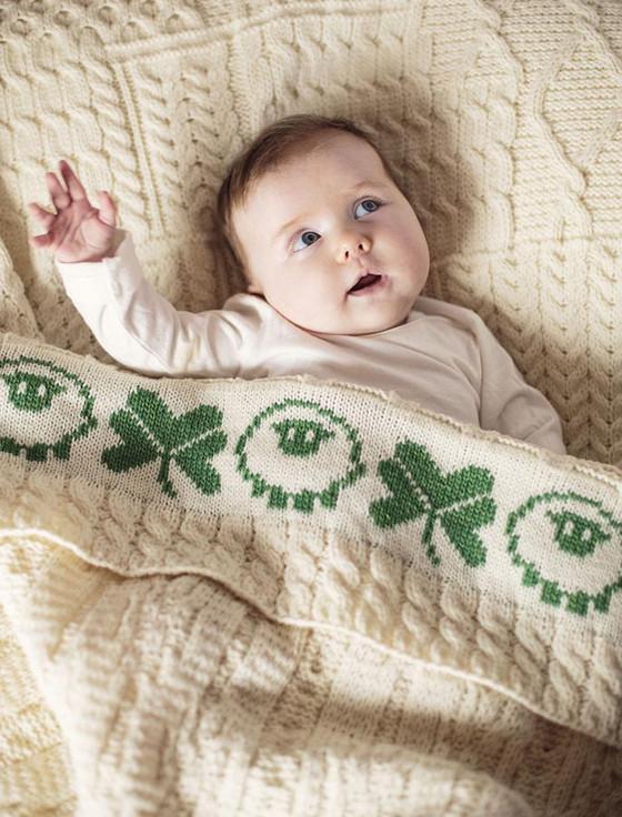 Aran Cashmere Merino Sheep & Shamrock Baby Throw