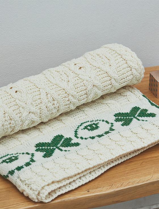Aran Cashmere Merino Sheep & Shamrock Baby Throw
