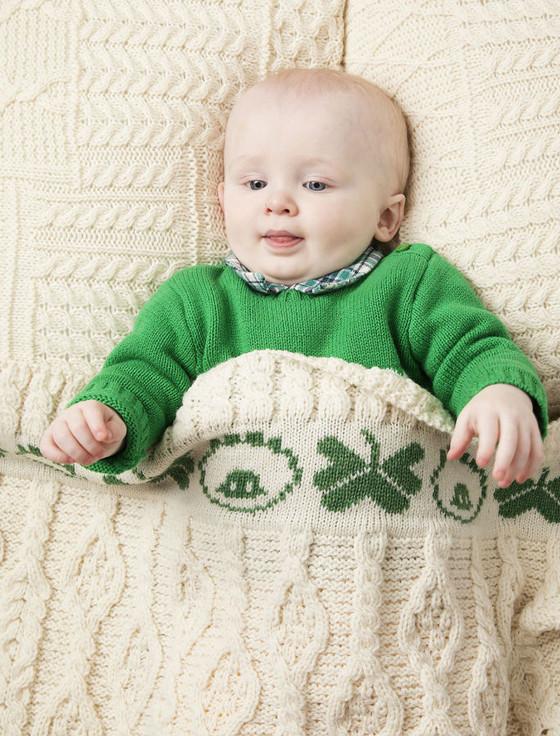 aran cashmere Merino Sheep & Shamrock Baby Throw