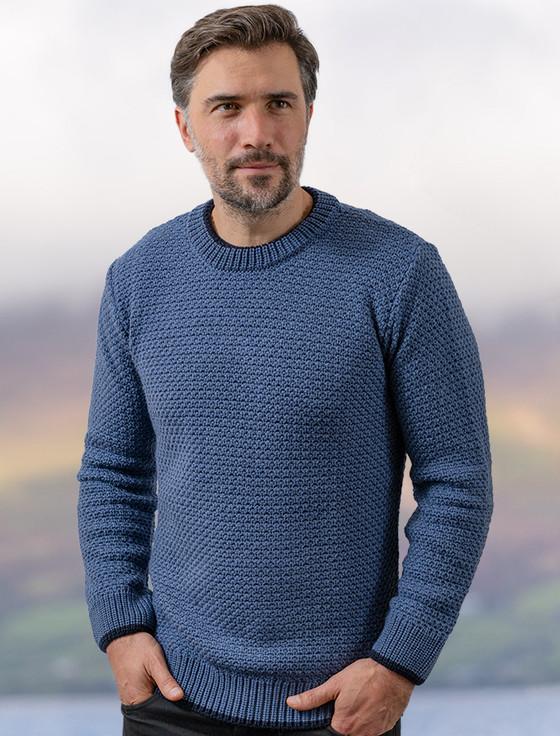 aran cashmere Merino Textured Crew Neck Sweater