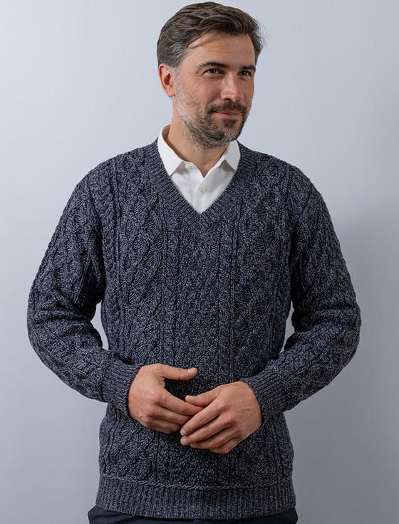 Aran Cashmere Merino V-Neck Aran Sweater