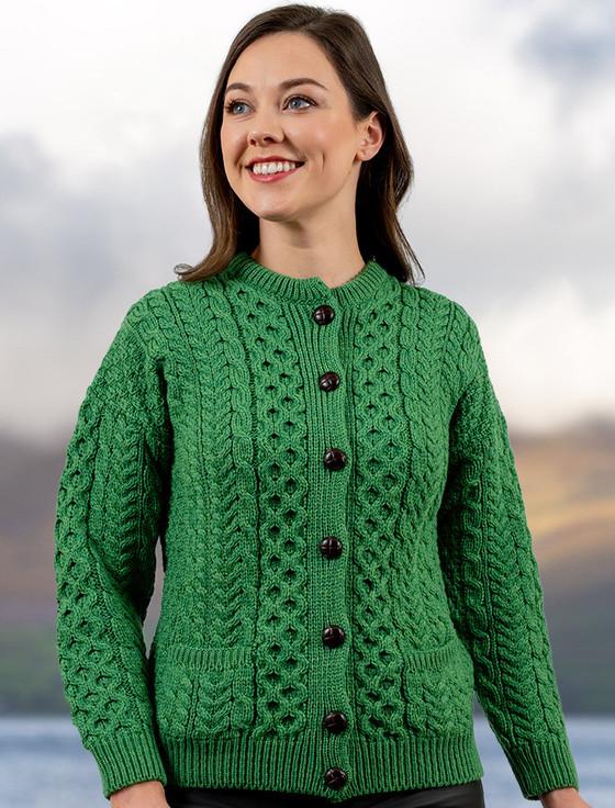 aran cashmere Merino Wool Aran Lumber Jacket - Kiwi