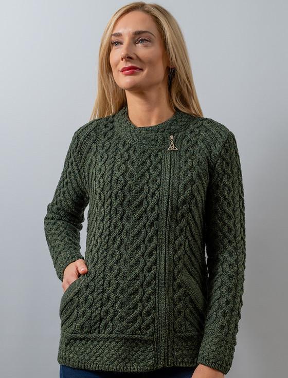 Aran Cashmere Merino Wool Side Zip Aran Cardigan