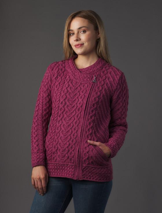 Aran Cashmere Merino Wool Side Zip Aran Cardigan