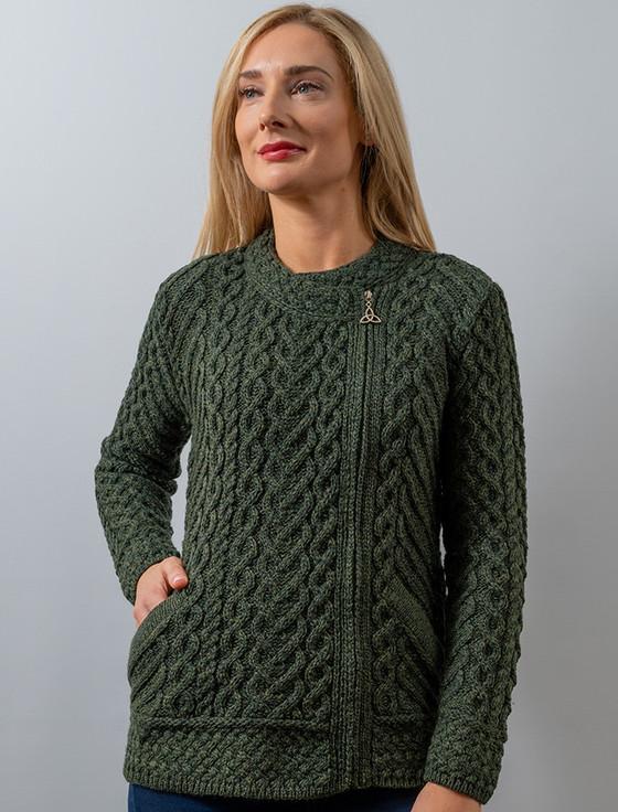 Aran Cashmere Merino Wool Side Zip Aran Cardigan‎