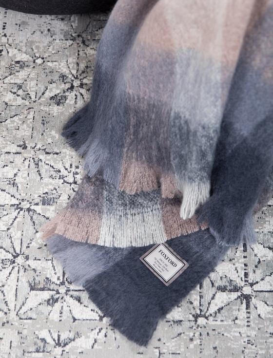 Aran Cashmere Mohair Throw - Dark Grey & Cream Check
