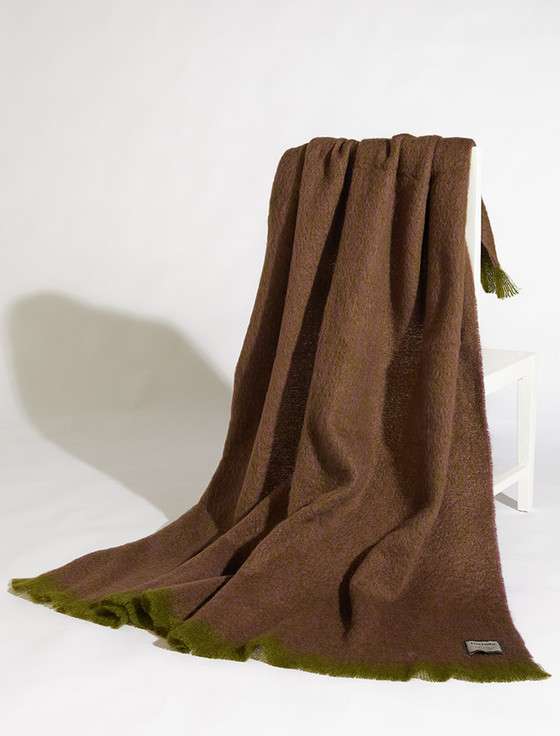 aran cashmere Mohair Throw - Green Purple
