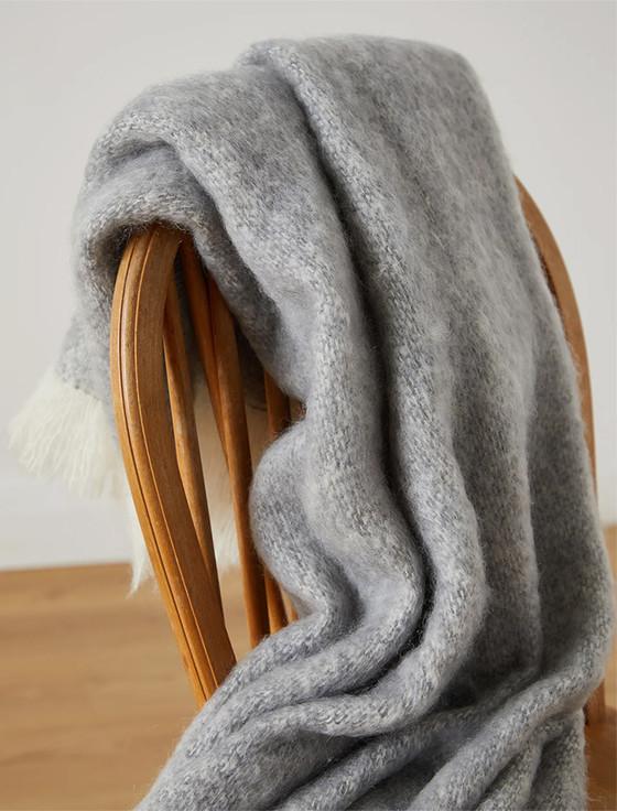 aran cashmere Mohair Throw - Grey