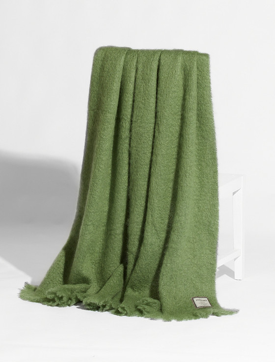 aran cashmere Mohair Throw - Moss Green