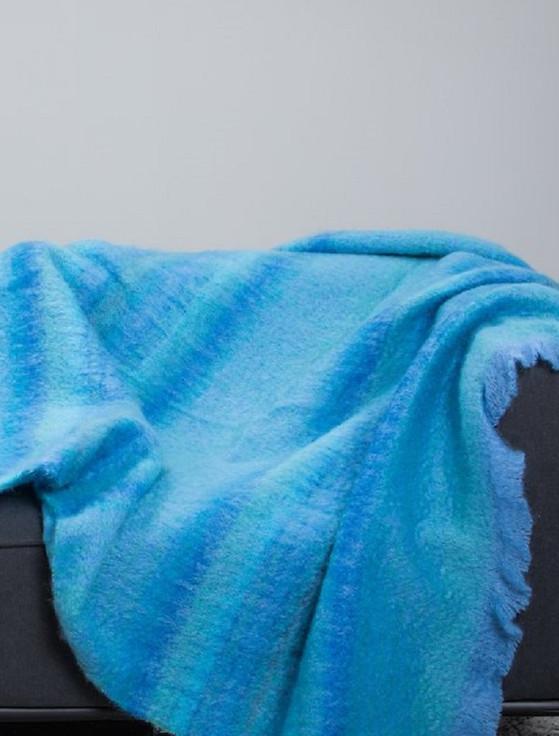 Aran Cashmere Mohair Throw - Sea Blue Stripe