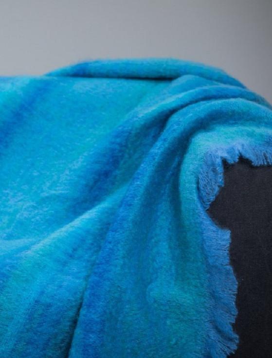 Aran Cashmere Mohair Throw - Sea Blue Stripe